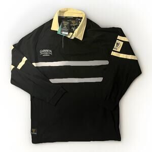 Guiness Rugby Long Sleeve Black Cream Striped Polo NWT Mens Size 4XL